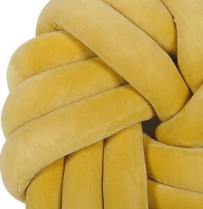 Poduszka supeł nowoczesna żółta welurowa wiązana pleciona 30 x 30 cm Akola Beliani