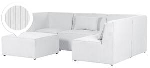 Sofa narożnik lewostronny modułowa 4-osobowa kanapa z otomaną sztruksowa złamana biel Lemvig Beliani