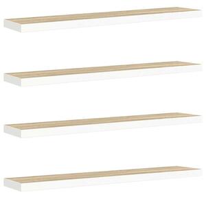 Półki ścienne, 4 szt., dębowo-białe, 120 x 23,5 x 3,8 cm, mdf