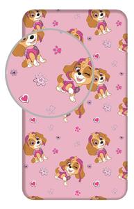 Różowe bawełniane prześcieradło dziecięce jednoosobowe z gumką 90x200 cm Paw Patrol – Jerry Fabrics