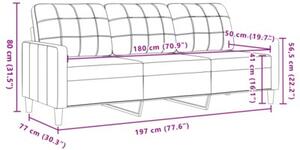 Sofa 3-osobowa, czarny, 180 cm, tapicerowana aksamitem