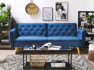 Nowoczesna sofa tapicerowana rozkładana dekoracyjne guziki niebieska Bardu Beliani