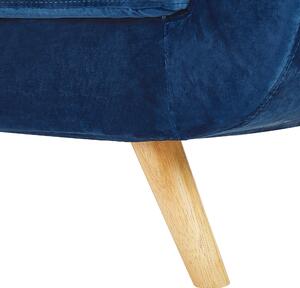 Sofa welurowa trzyosobowa drewniane nóżki zdejmowany pokrowiec niebieska Bernes Beliani