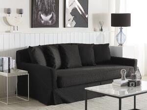 Sofa 3-osobowa tapicerowana czarna poliester z falbana z poduszkami Gilja Beliani