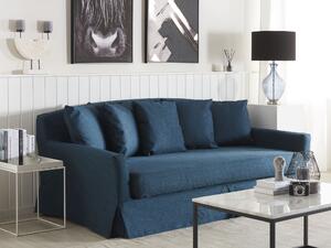 Sofa 3-osobowa tapicerowana niebieska poliester z falbana z poduszkami Gilja Beliani