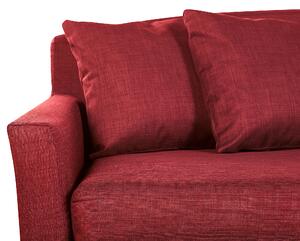Sofa 3-osobowa tapicerowana czerwona poliester z falbana z poduszkami Gilja Beliani