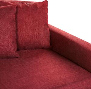 Sofa 3-osobowa tapicerowana czerwona poliester z falbana z poduszkami Gilja Beliani