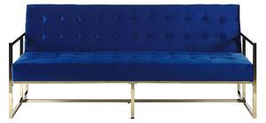Sofa rozkładana welurowa złota rama 3-osobowa pikowana niebieska Marstal Beliani