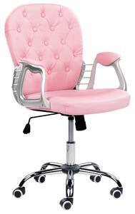 Krzesło biurowe różowe ekoskóra obrotowe regulacja wysokości pikowane oparcie Princess Beliani