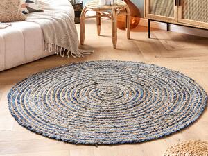 Okrągły dywan ręcznie wykonany boho niebiesko-beżowy bawełna juta Leventler Beliani