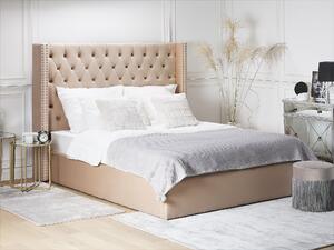 Welurowe łóżko 160 x 200 cm beżowe z listwami pikowane ze schowkiem Lubbon Beliani