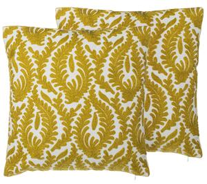 Zestaw 2 poduszek dekoracyjnych khaki bawełna haftowane liście 45 x 45 cm z wypełnieniem Primula Beliani