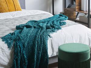 Koc narzuta szenilowy tkany na łóżko do salonu 150 x 200 cm szmaragdowy Hamat Beliani