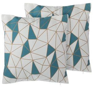 Zestaw 2 poduszek dekoracyjnych niebieski bawełniana wzór geometryczny 45 x 45 cm Clarkia Beliani