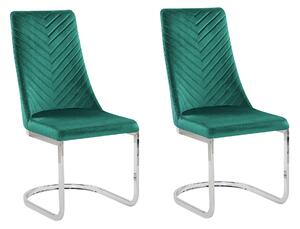 Zestaw 2 welurowych krzeseł do jadalni zielone wspornikowe chromowane Altoona Beliani