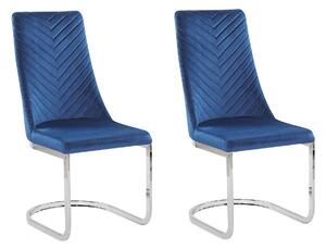 Zestaw 2 welurowych krzeseł do jadalni niebieskie wspornikowe chromowane Altoona Beliani