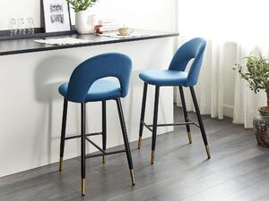 Retro zestaw 2 krzeseł barowych welurowych niebieski stalowe czarne nogi Falton Beliani
