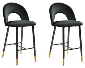 Retro zestaw 2 krzeseł barowych welurowych czarny stalowe czarne nogi Falton Beliani
