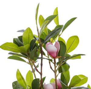 Dekoracyjna sztuczna roślina doniczkowa w doniczce różowe kwiaty 70 cm Magnolia Beliani