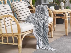Koc narzuta prostokątny bawełniany frędzle 130 x 160 cm czarno-biały Kiraman Beliani