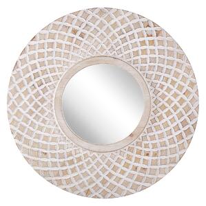 Dekoracyjne lustro ścienne okrągłe 60 cm jasne drewno geometryczny wzór Pomaro Beliani
