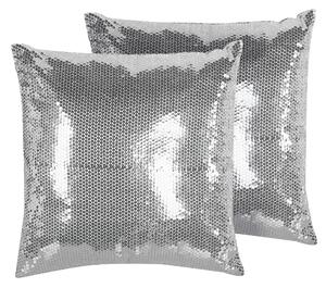 Zestaw 2 poduszek dekoracyjnych srebrnych z cekinami 45 x 45 cm z wypełnieniem Aster Beliani
