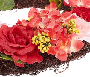 Dekoracyjny wianek kwiatowy na drzwi okrągły 50 cm czerwono-różowy Aguilo Beliani