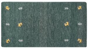 Ręcznie tkany dywan wełniany do salonu zielony motyw westernowy 80 x 150 cm Calti Beliani