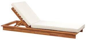 Leżak ogrodowy drewniany akacja z poduszkami regulowane oparcie jasny Granari Beliani