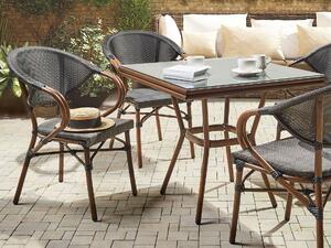 Zestaw 4 krzeseł ogrodowych z aluminium sztaplowanych ciemne drewno szary Caspri Beliani