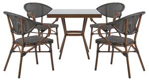 Zestaw ogrodowy aluminium 80 cm stół i 4 krzesła ciemne drewno z szarym Caspri Beliani