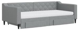 Sofa rozsuwana z szufladami, jasnoszara, 90x190 cm, tkanina