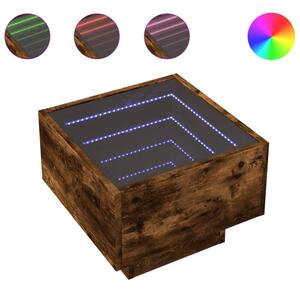 Stolik nocny z LED infinity, przydymiony dÄ b, 40x40x30 cm