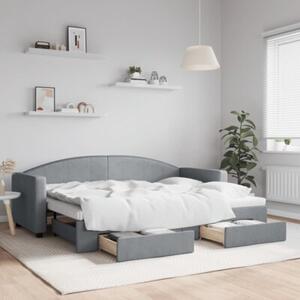 Sofa rozsuwana z szufladami, jasnoszara, 80x200 cm, tkanina