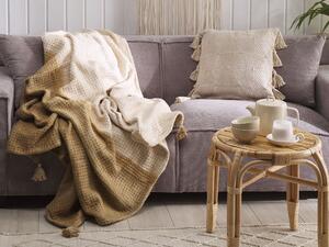 Koc narzuta na sofę z frędzlami bawełniany 160 x 170 cm brązowo-beżowy Camgazi Beliani