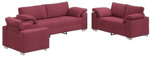 Sofa 3 szt. czerwony wiatr tkanina lniana