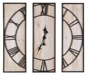 Zegar ścienny tryptyk jasne drewno 75 x 75 cm 3-częściowy czarna rama Coatlan Beliani