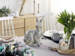 Figurka dekoracyjna srebrna świąteczna królik wielkanocny z żywicy 35 cm Hoffen Beliani