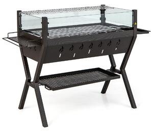 Grill ze stali nierdzewnej ze szklaną osłoną i bocznymi półkami