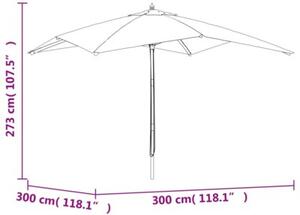 Parasol ogrodowy na drewnianym słupku, bordowy, 300x300x273 cm