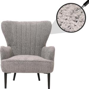 Fotel wypoczynkowy HWC-K37, fotel koktajlowy/fotel uszny, obity tkaniną chenille (500g/m²), kolor: szary, styl retro/vintage