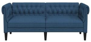 Sofa chesterfield, dwuosobowa, niebieska, obita tkaninÄ