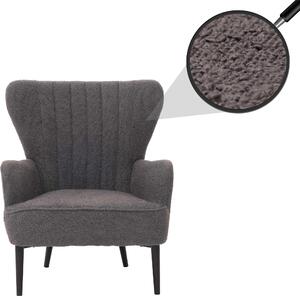 Fotel wypoczynkowy HWC-K37, fotel koktajlowy/fotel uszny, obity tkaniną bouclé (600 g/m²), kolor ciemnoszary, styl retro/vintage