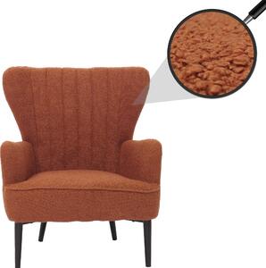 Fotel wypoczynkowy HWC-K37, fotel koktajlowy/fotel uszny, obity tkaniną bouclé (600 g/m²), kolor terakota, styl retro/vintage