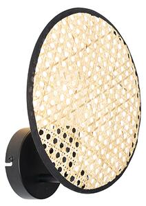 Rustykalna lampa ścienna czarna z rattanu 25 cm - Kata