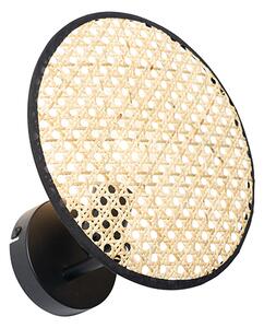 Rustykalna lampa ścienna czarna z rattanu 25 cm - Kata