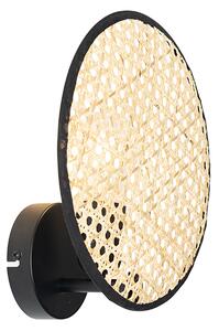 Rustykalna lampa ścienna czarna z rattanu 25 cm - Kata