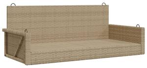 Ławka bujana, beżowa, 119x56x48 cm, polirattan