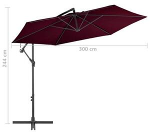 Parasol wiszący na aluminiowym słupku, bordowy, 300 cm