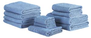 Komplet 11 ręczników łazienkowych dla gości bawełna zero twist niebieski Atai Beliani